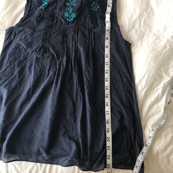 LOFT Blue Embroidered Peasant Tank Boho - Picture 6 of 6